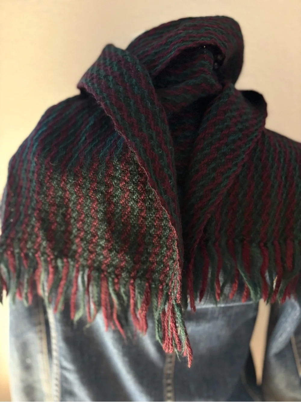 Men's Knit Scarf in Dark Green & Burgundy